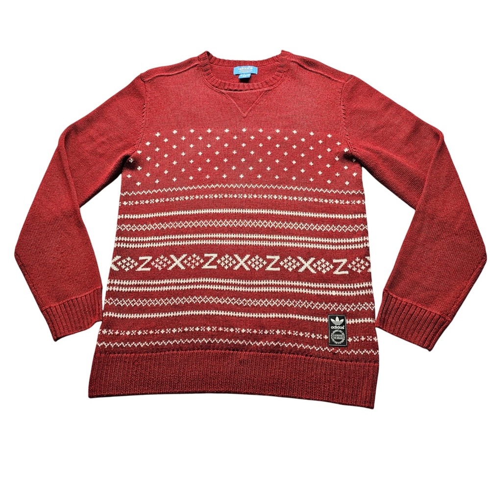 Adidas Originals Fair Isle Knit Sweater Mens Medium Red White Trefoil Holiday